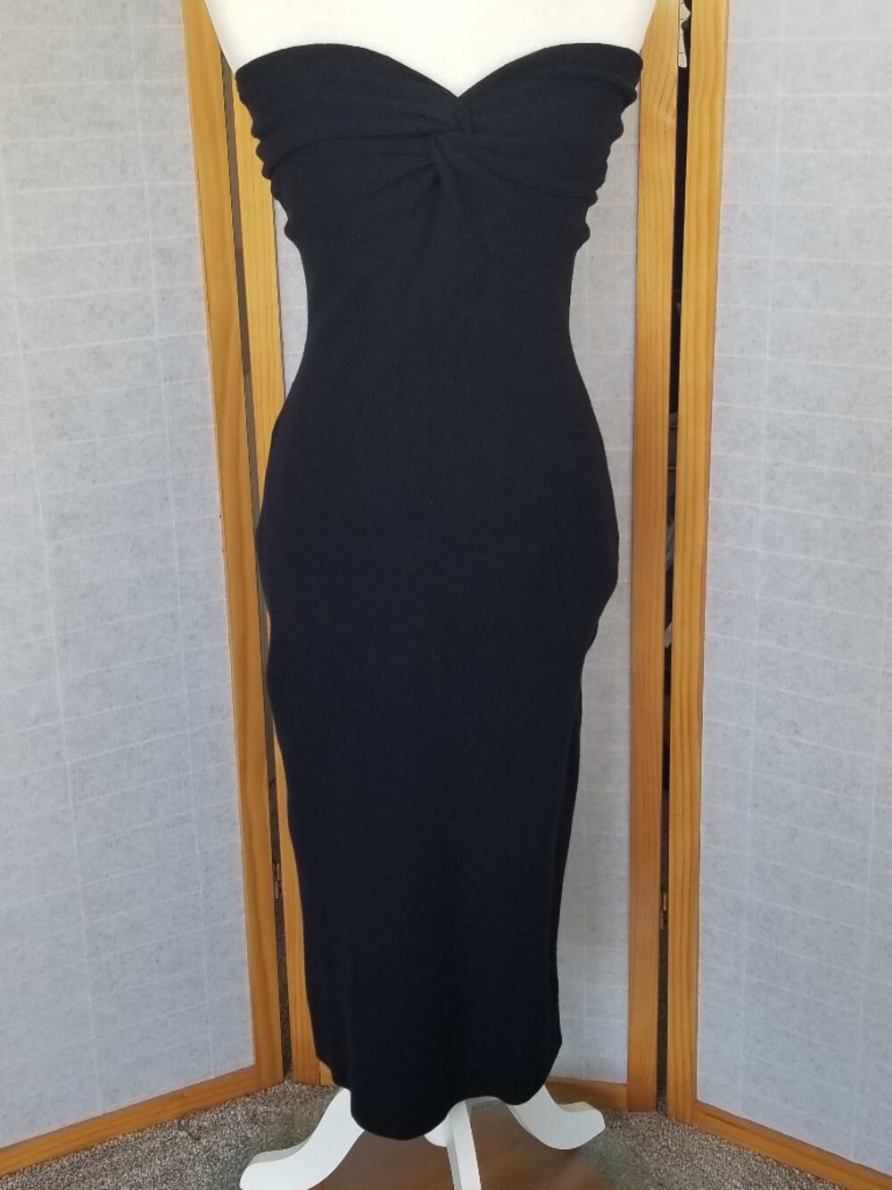 LILLUSORY Knitted Twisted Front Strapless Bodycon Dress Black Size Large